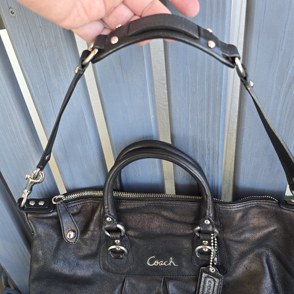 Coach Ashley Black Leather Satchel Shoulder Bag Great Condition Purple Lining - Picture 7 of 15